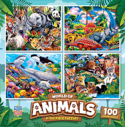 Puzzle Masterpieces:  100 Piece World of Animals - 4-pack