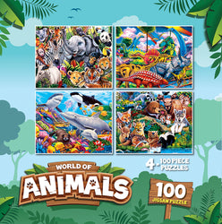 Puzzle Masterpieces:  100 Piece World of Animals - 4-pack
