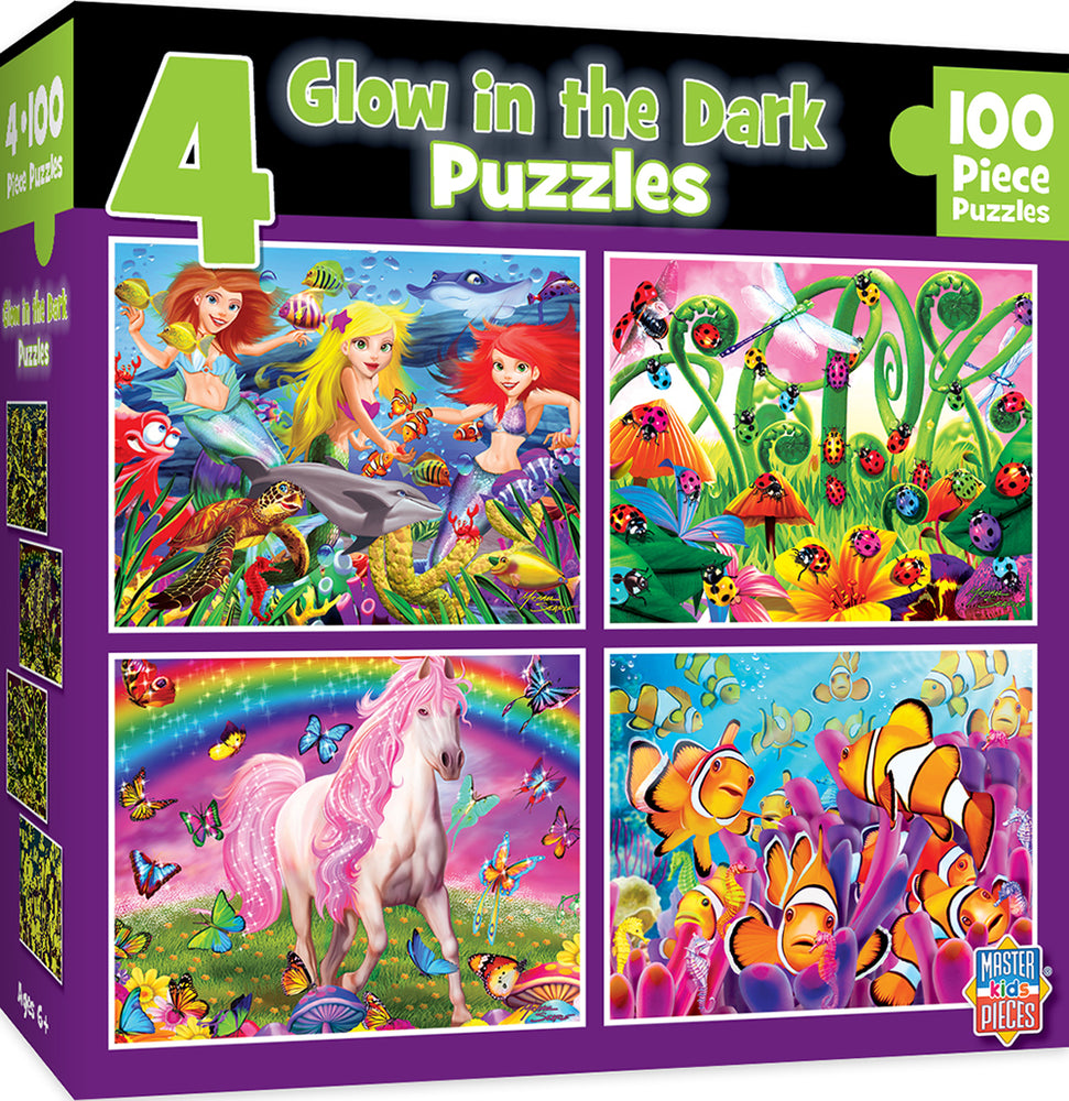 Puzzle Masterpieces:  100 Piece Glow in the Dark - 4-Pack - Purple