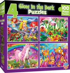 Puzzle Masterpieces:  100 Piece Glow in the Dark - 4-Pack - Purple