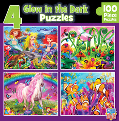 Puzzle Masterpieces:  100 Piece Glow in the Dark - 4-Pack - Purple