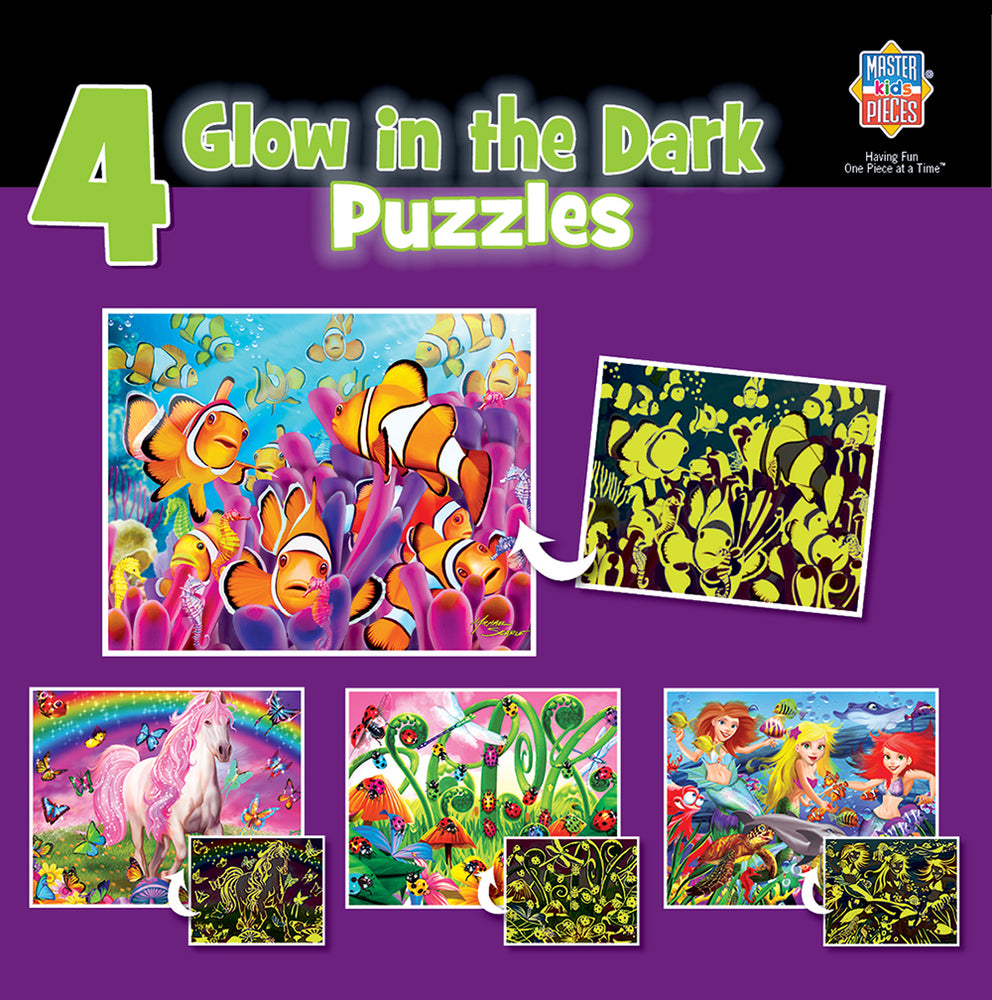 Puzzle Masterpieces:  100 Piece Glow in the Dark - 4-Pack - Purple