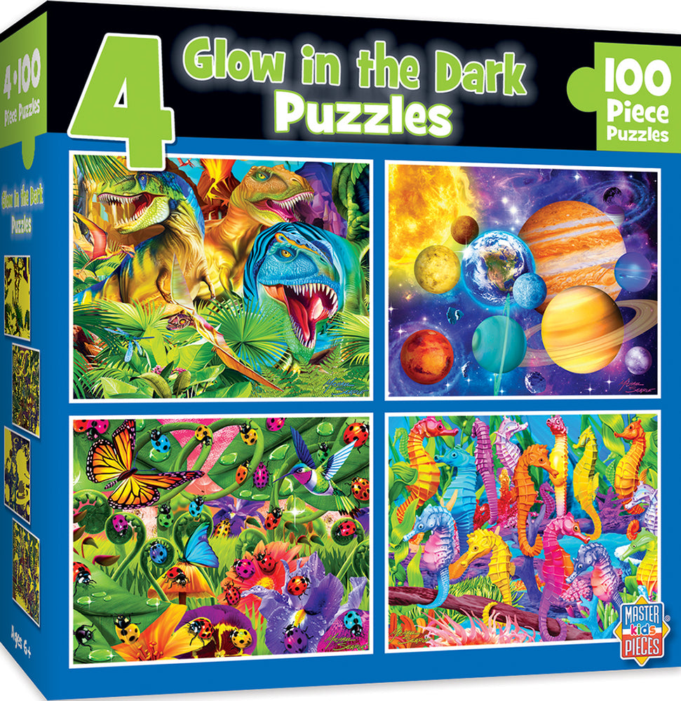 Puzzle Masterpieces:  100 Piece Glow in the Dark - 4-Pack - Blue