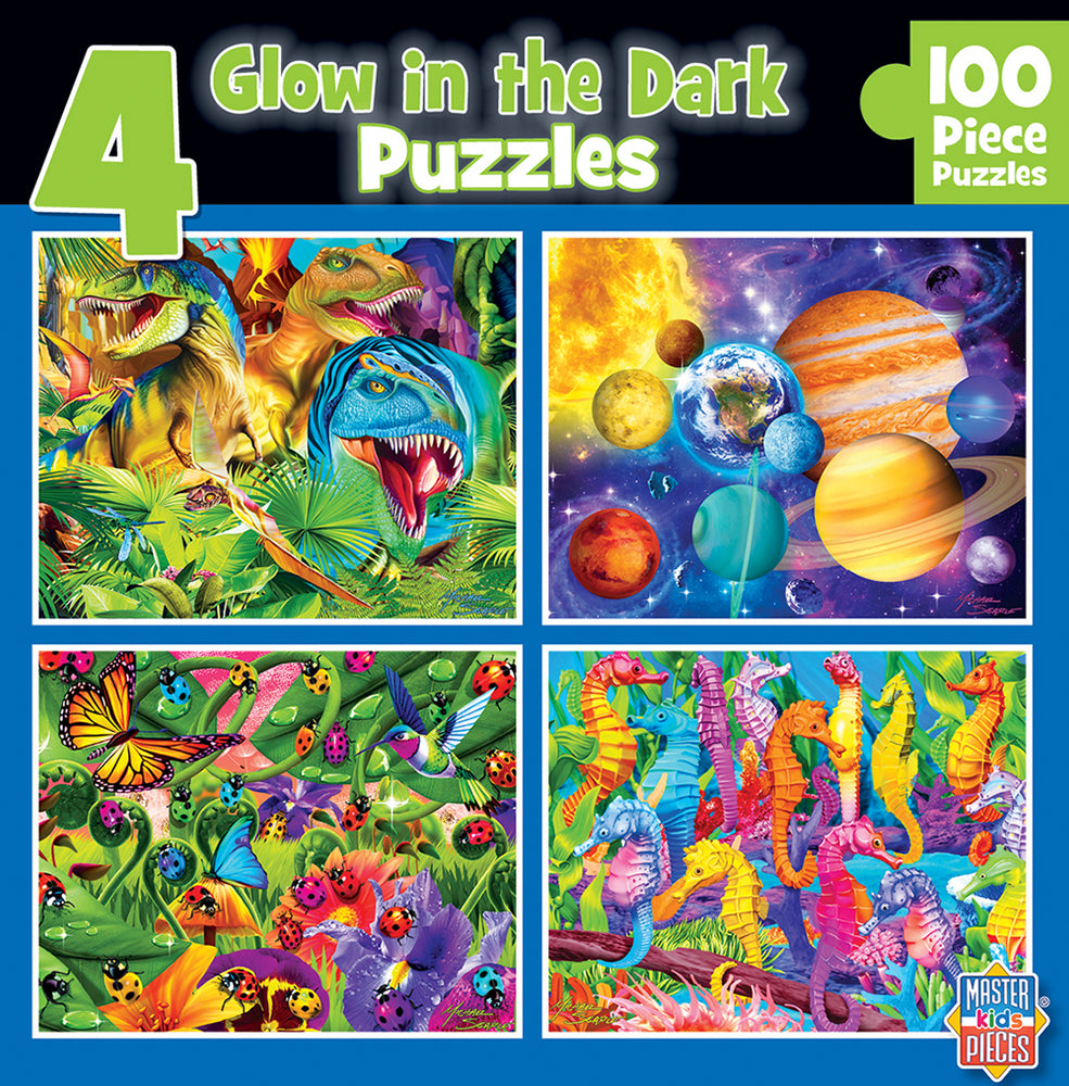 Puzzle Masterpieces:  100 Piece Glow in the Dark - 4-Pack - Blue