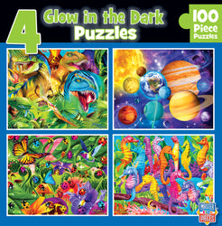 Puzzle Masterpieces:  100 Piece Glow in the Dark - 4-Pack - Blue