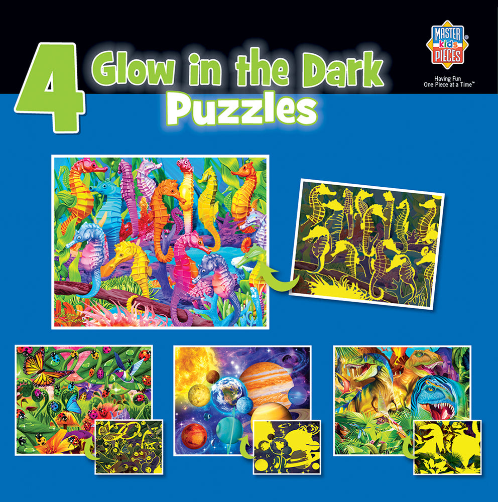 Puzzle Masterpieces:  100 Piece Glow in the Dark - 4-Pack - Blue