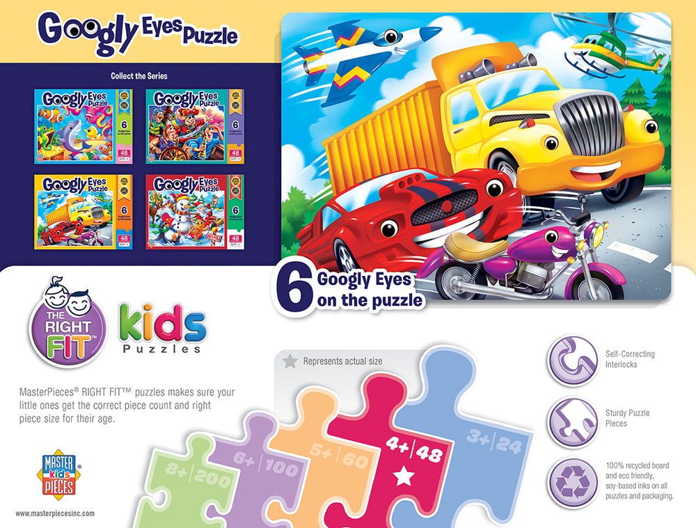 Puzzle Masterpieces:   48 Piece Googly Eyes - Vehicles