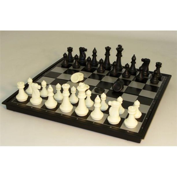 Chess Set Magnetic: 14in Folding Plastic w/Checkers