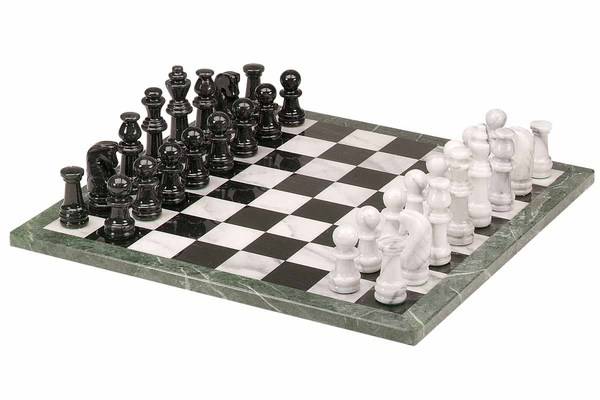 Chess Set Marble - 18in Black & White