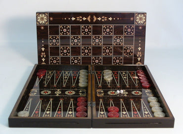 Backgammon Set/Chess Board 19in Flowered Decoupage