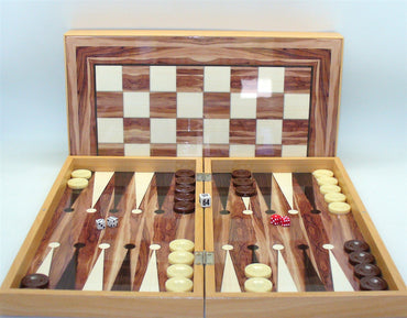 Backgammon Set/Chess Board 19in Walnut Decoupage