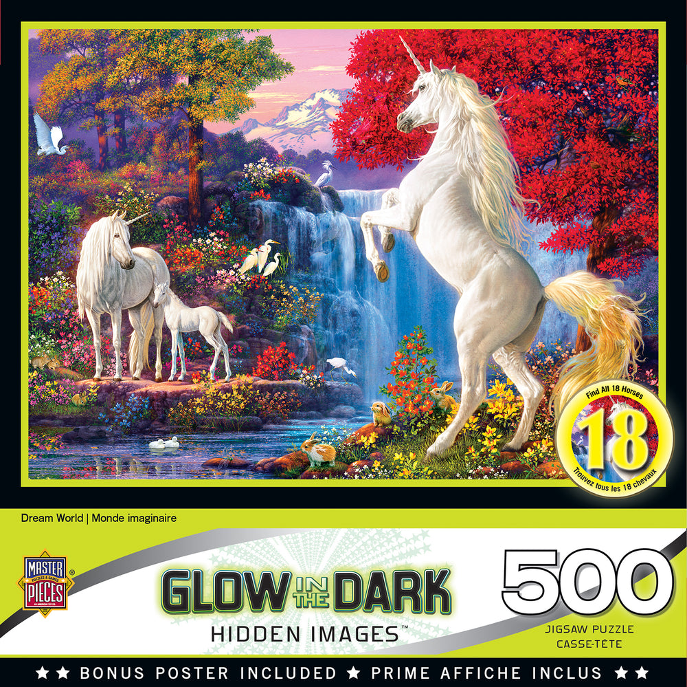 Puzzle Masterpieces:  500 Piece Hidden Images Glow In The Dark - Dream World