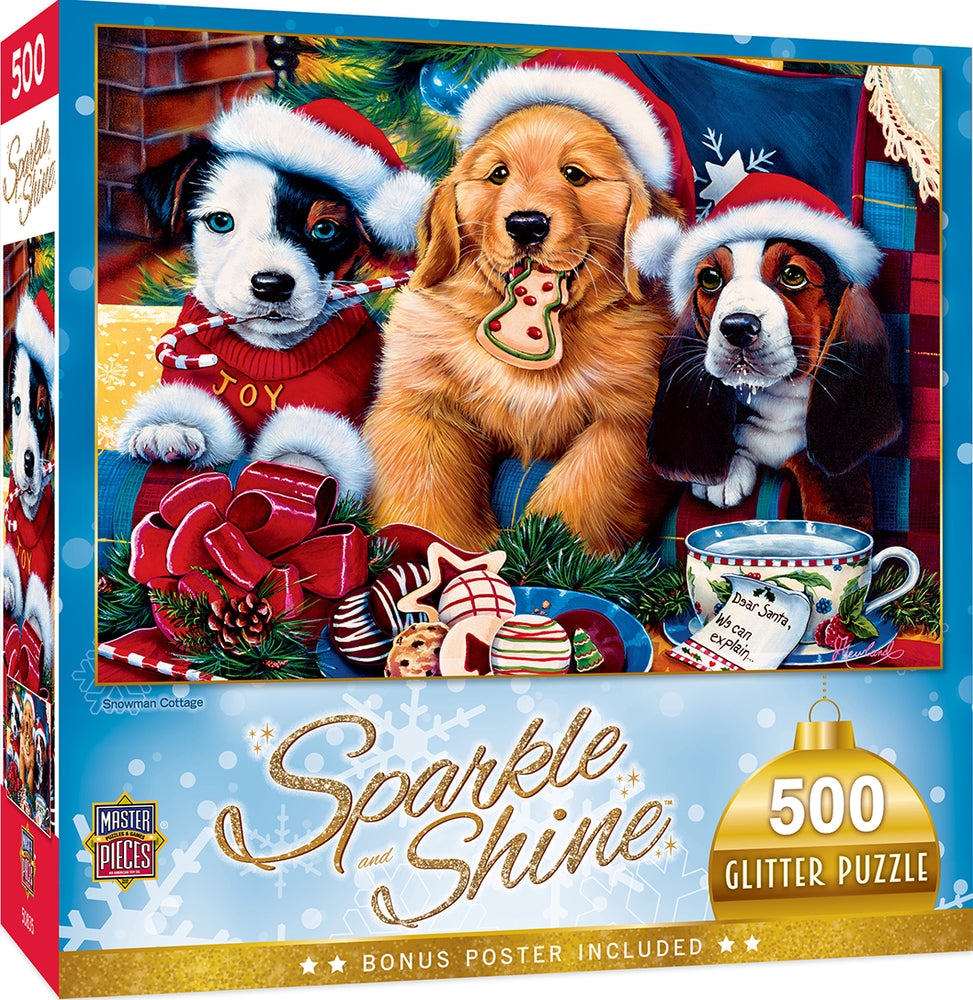 Puzzle Masterpieces:  500 Piece Glitter Holiday - Santa Paws