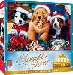Puzzle Masterpieces:  500 Piece Glitter Holiday - Santa Paws