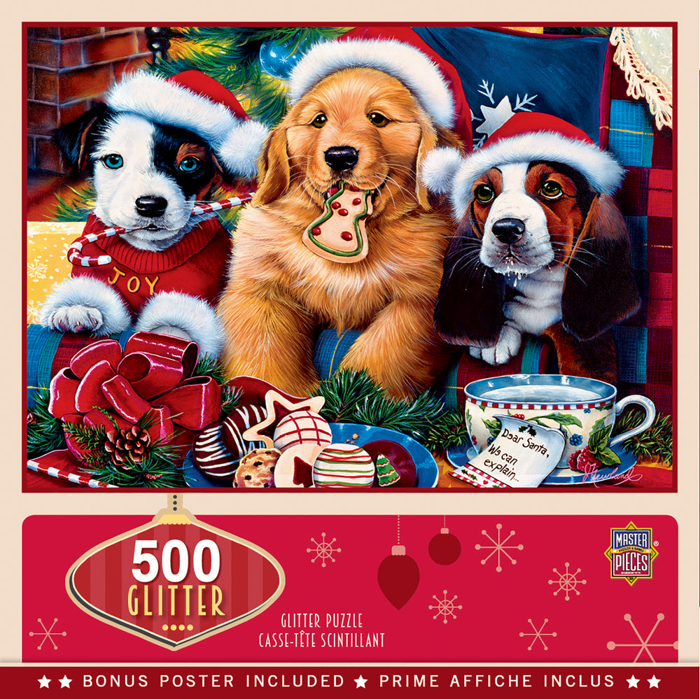 Puzzle Masterpieces:  500 Piece Glitter Holiday - Santa Paws