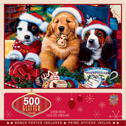 Puzzle Masterpieces:  500 Piece Glitter Holiday - Santa Paws