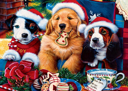 Puzzle Masterpieces:  500 Piece Glitter Holiday - Santa Paws