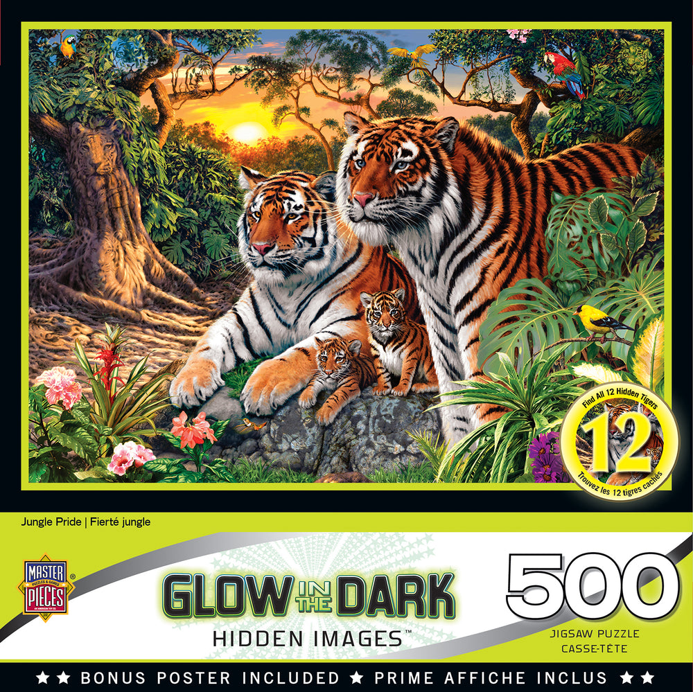 Puzzle Masterpieces:  500 Piece Hidden Images Glow In The Dark - Jungle Pride