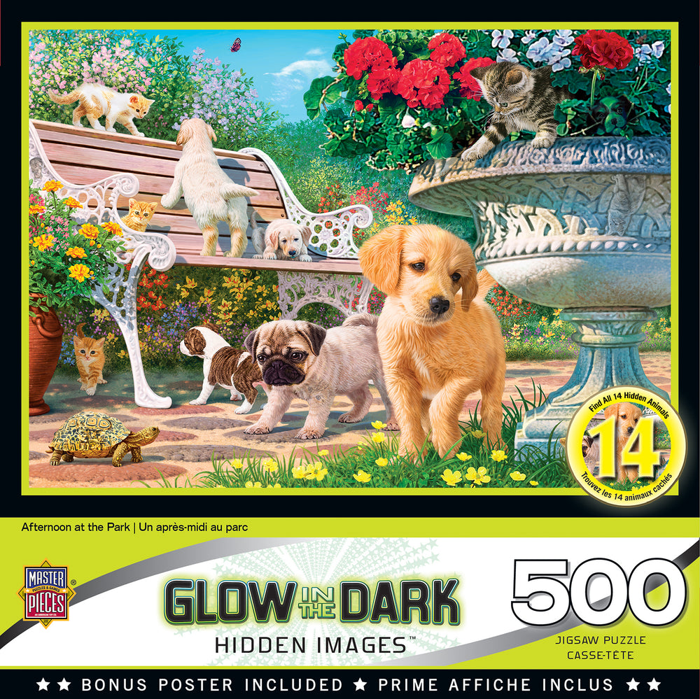 Puzzle Masterpieces:  500 Piece Hidden Images Glow In The Dark - Afternoon at the Park