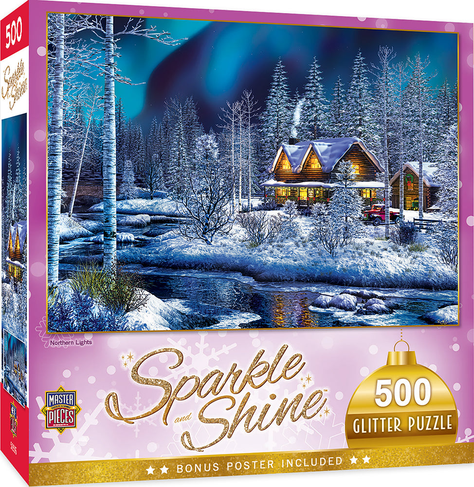 Puzzle Masterpieces:  500 Piece Glitter Holiday - Northern Lights