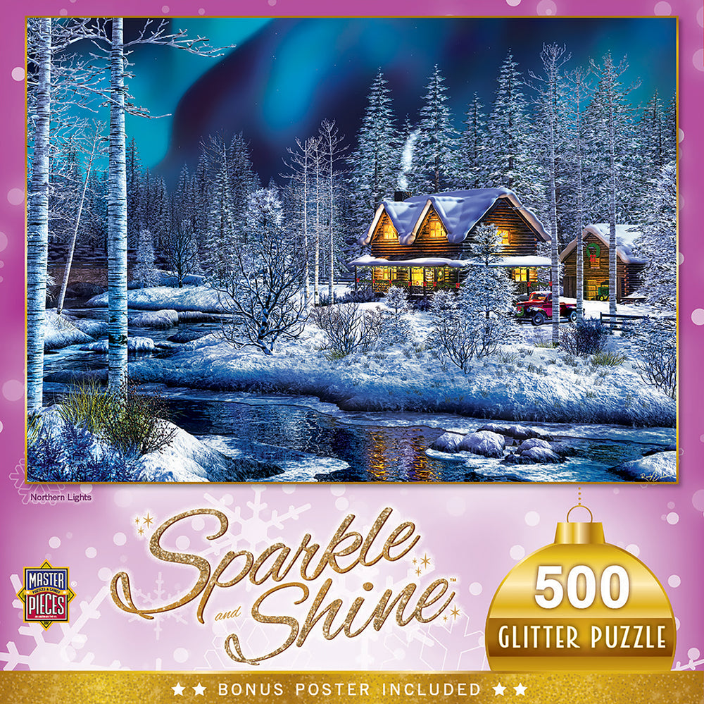 Puzzle Masterpieces:  500 Piece Glitter Holiday - Northern Lights