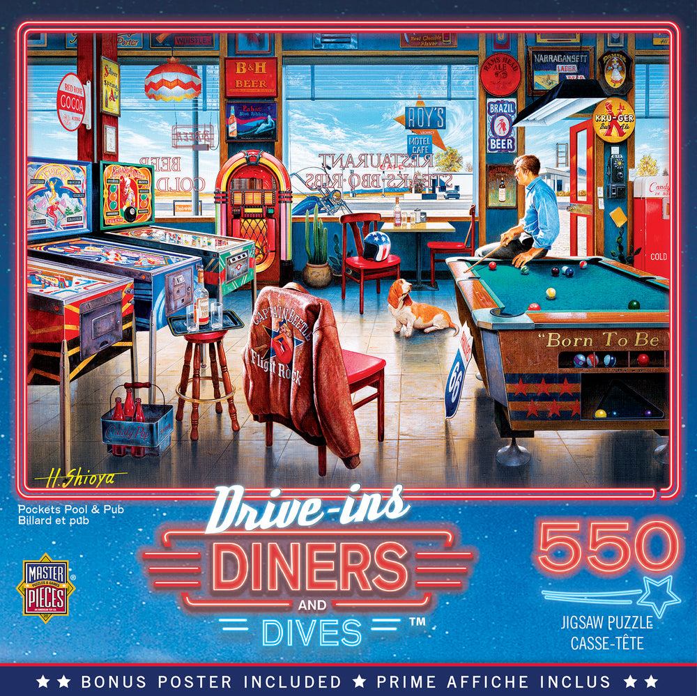 Puzzle Masterpieces:  550 Piece Drive-Ins, Diners and Dives - Pockets Pool & Pub