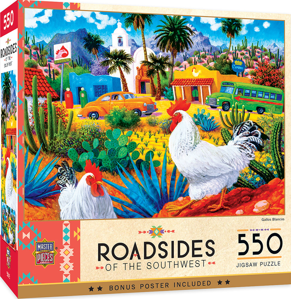 Puzzle Masterpieces:  550 Piece Roadsides of the Southwest - Gallos Blancos