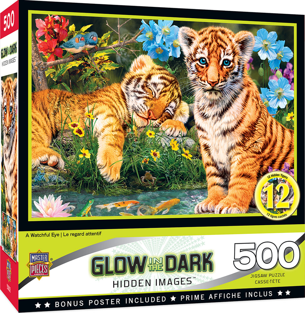 Puzzle Masterpieces:  500 Piece Hidden Images Glow In The Dark - A Watchful Eye
