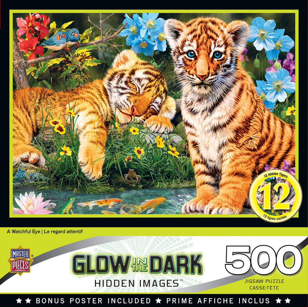 Puzzle Masterpieces:  500 Piece Hidden Images Glow In The Dark - A Watchful Eye