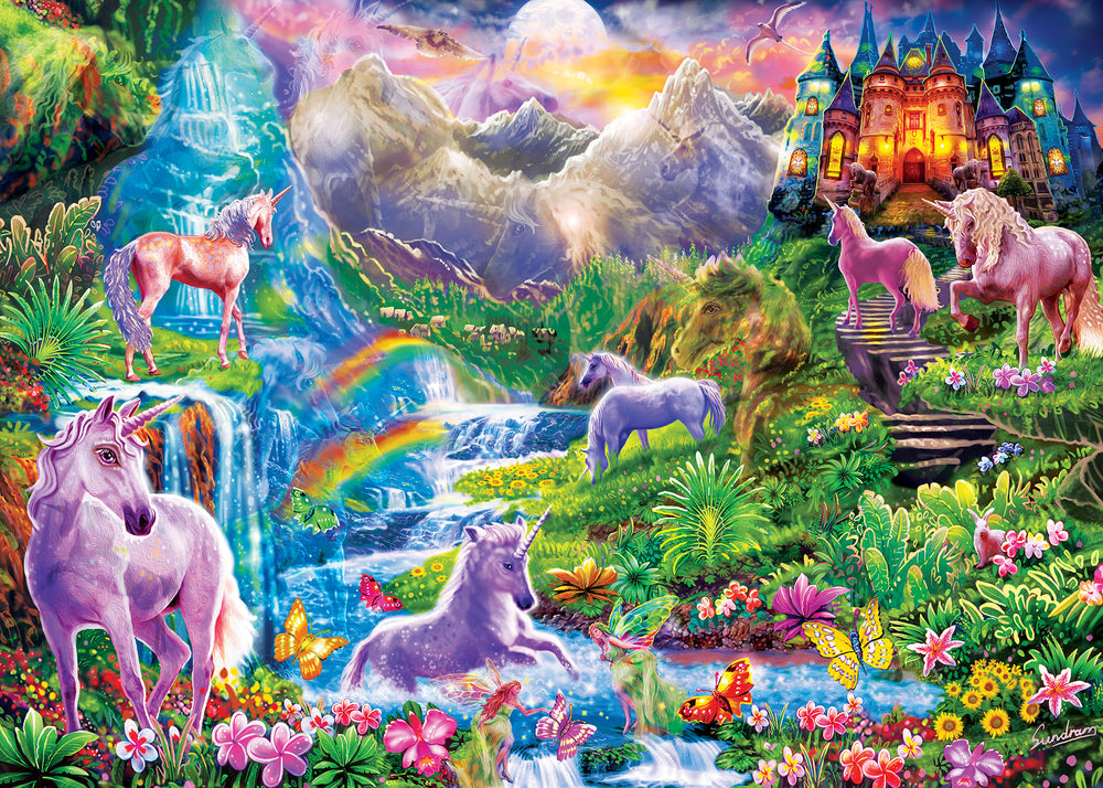Puzzle Masterpieces:  500 Piece Hidden Images Glow In The Dark - Unicorns Retreat