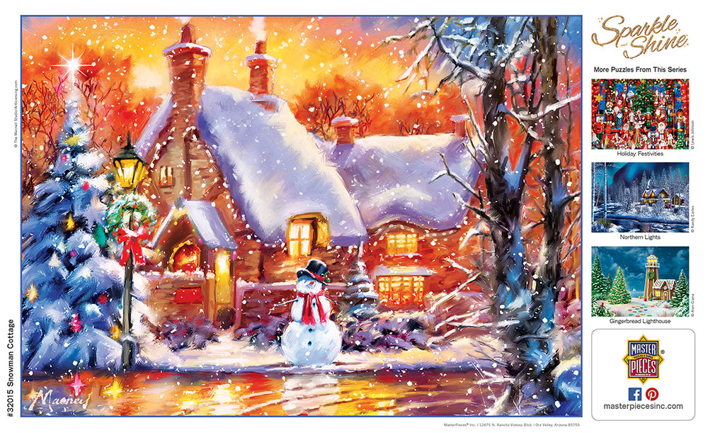 Puzzle Masterpieces:  500 Piece Glitter Holiday - Snowman Cottage