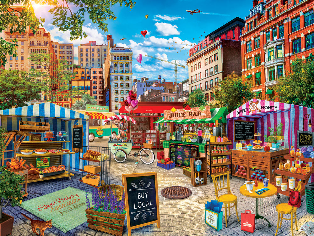 Puzzle Masterpieces:  750 Piece Farmer's Market - Buy Local Honey