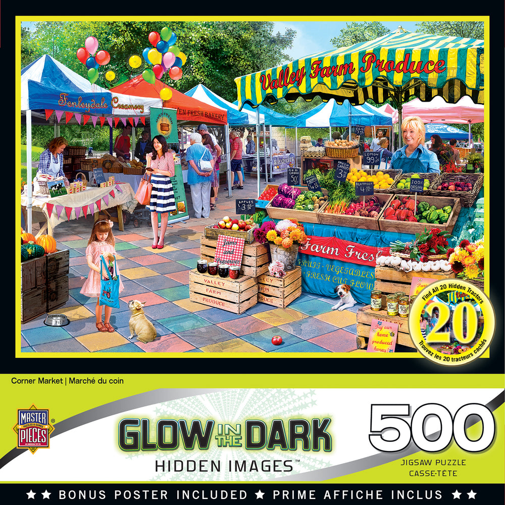 Puzzle Masterpieces:  500 Piece EZ-Grip Corner Market Glow-in-the-Dark