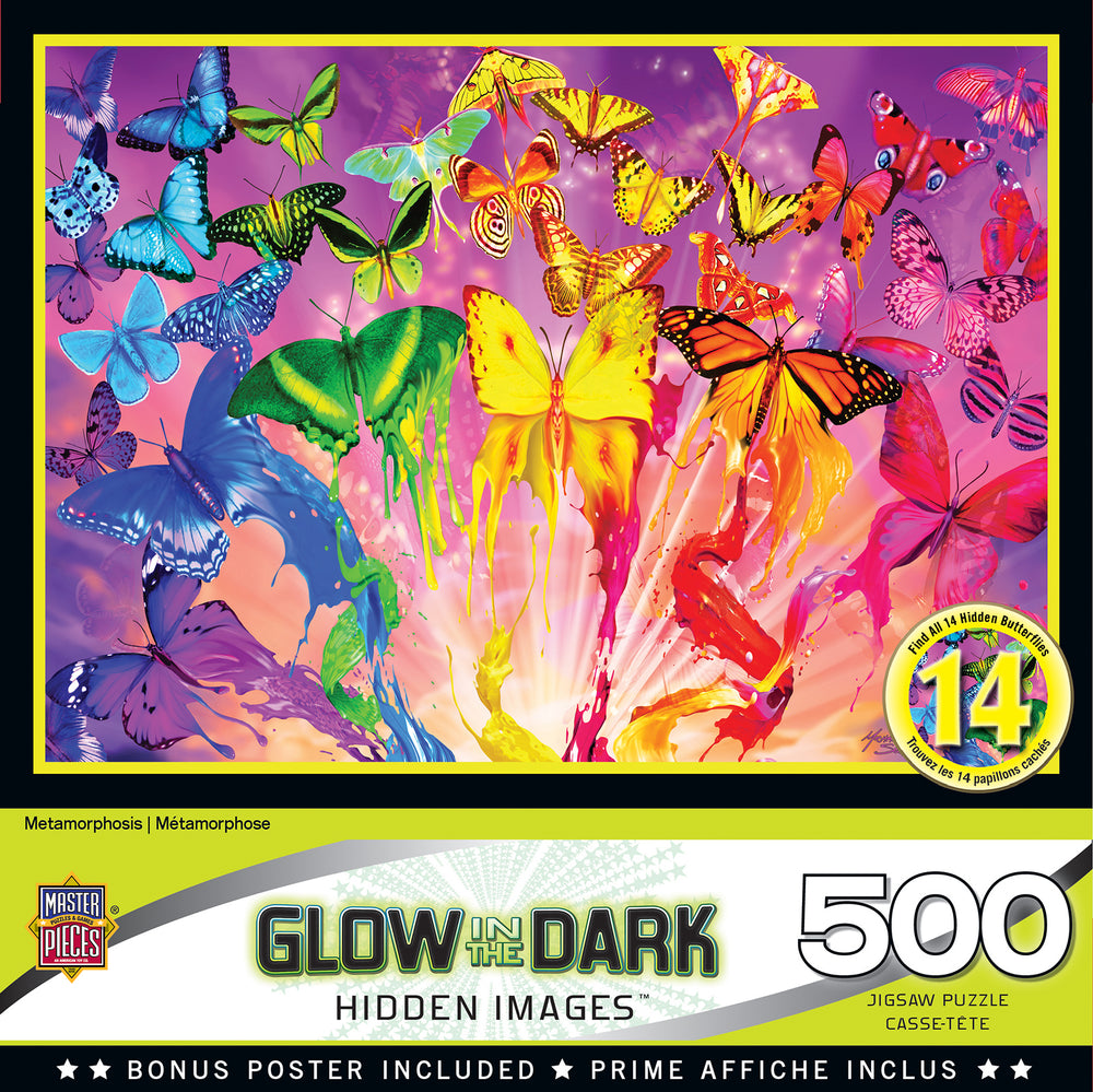Puzzle Masterpieces:  500 Piece Hidden Images Glow In The Dark - Metamorphosis