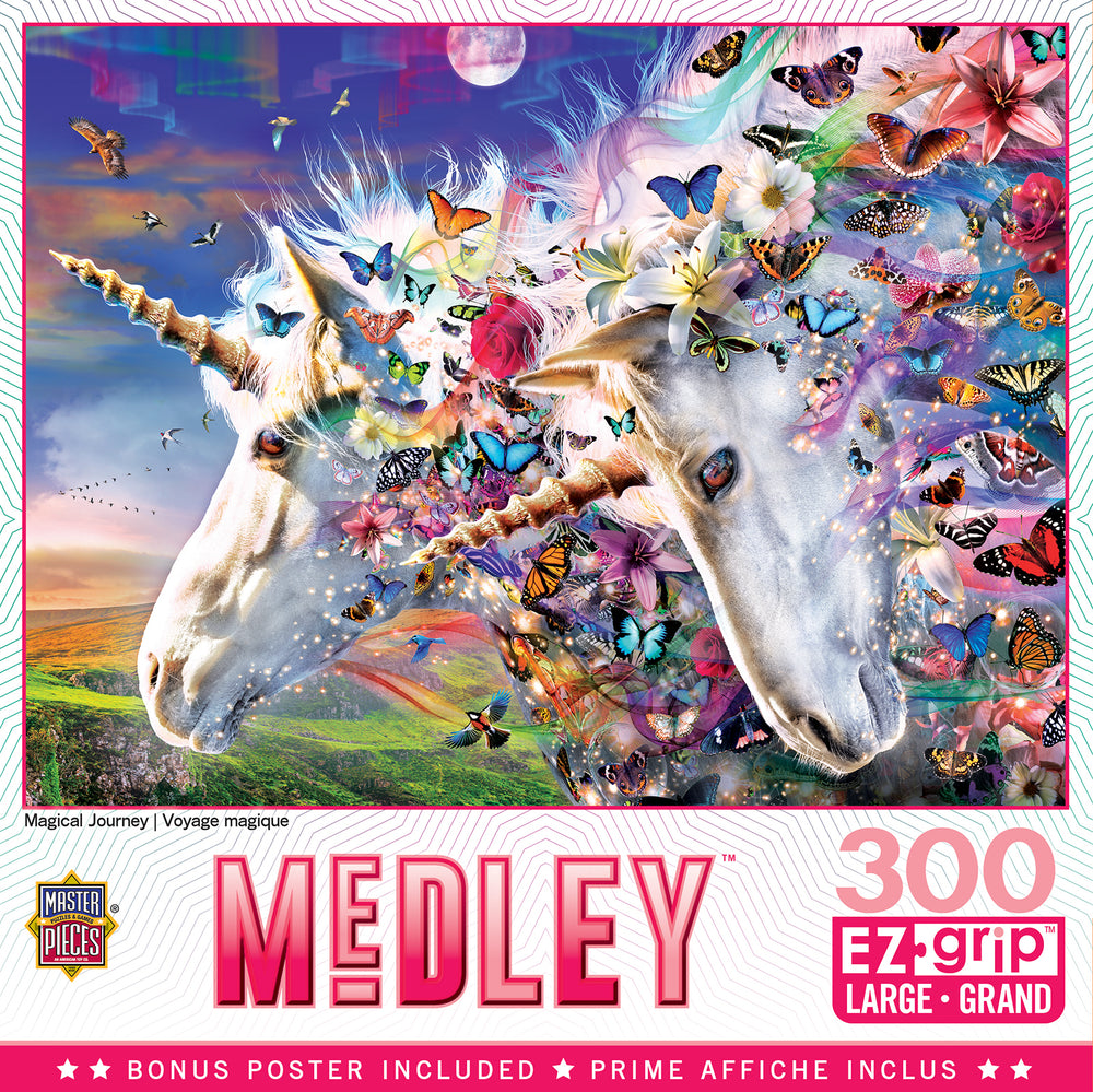 Puzzle Masterpieces:  300 piece EzGrip Medley - Unicorns & Butterflies