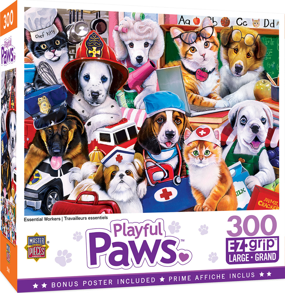 Puzzle Masterpieces:  300 piece EzGrip Playful Paws - Essential Workers