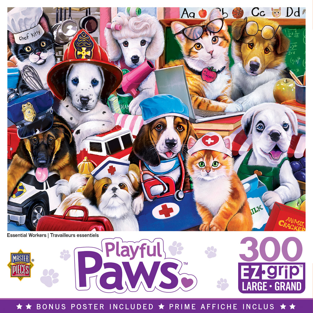 Puzzle Masterpieces:  300 piece EzGrip Playful Paws - Essential Workers