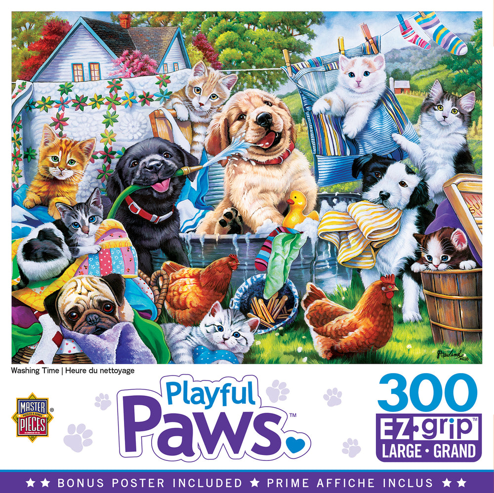 Puzzle Masterpieces:  300 piece EzGrip Playful Paws - Washing Time