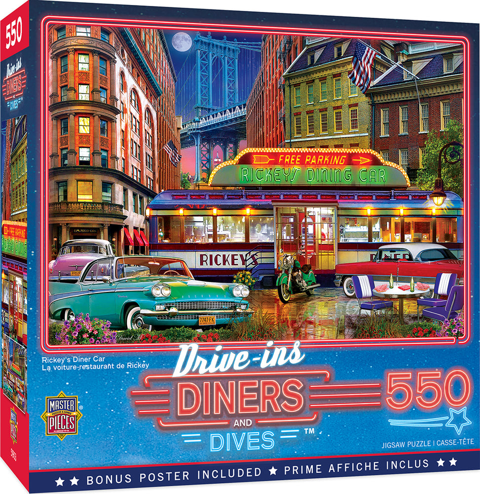 Puzzle Masterpieces:  550 Piece Drive-Ins, Diners and Dives - Rickey's Diner Car