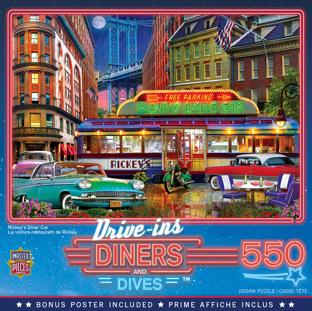 Puzzle Masterpieces:  550 Piece Drive-Ins, Diners and Dives - Rickey's Diner Car