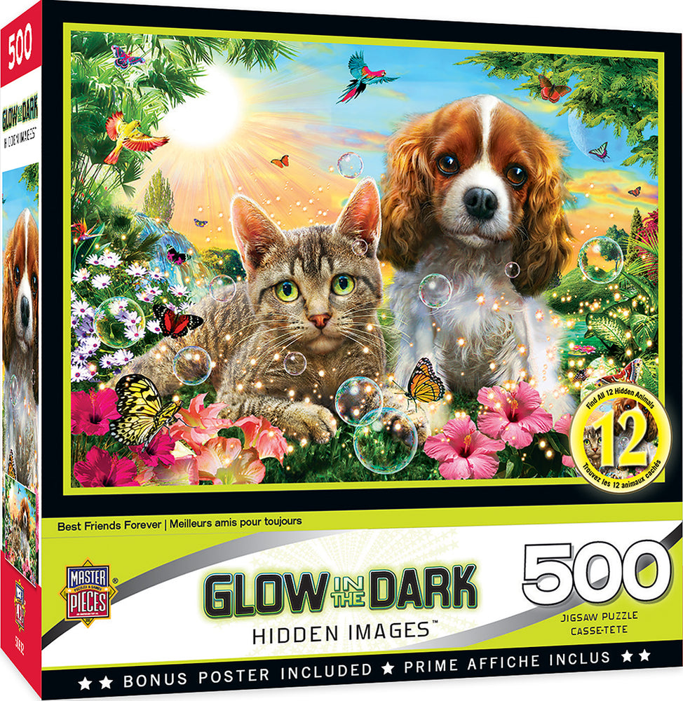 Puzzle Masterpieces:  500 Piece Hidden Images Glow In The Dark - Best Friends Forever