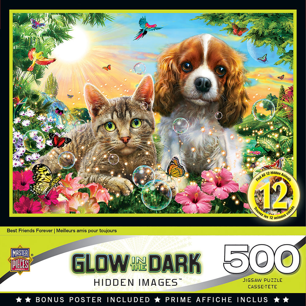 Puzzle Masterpieces:  500 Piece Hidden Images Glow In The Dark - Best Friends Forever