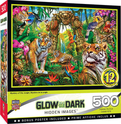 Puzzle Masterpieces:  500 Piece Hidden Images Glow In The Dark - Mystery of the Jungle