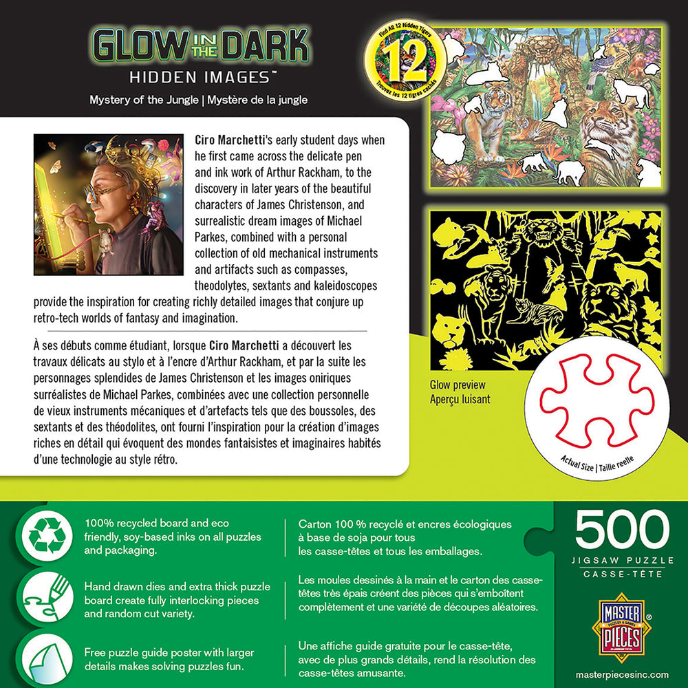 Puzzle Masterpieces:  500 Piece Hidden Images Glow In The Dark - Mystery of the Jungle