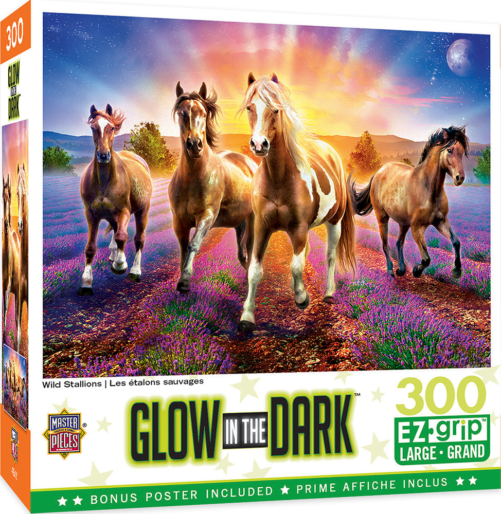 Puzzle Masterpieces:  300 piece EzGrip Glow in the Dark - Wild Stallions