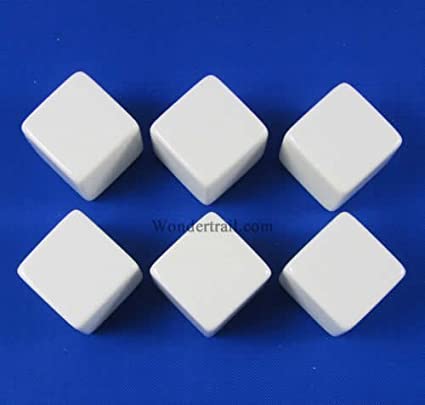Dice 16mm Blank White 6 Pack - Counting Cubes