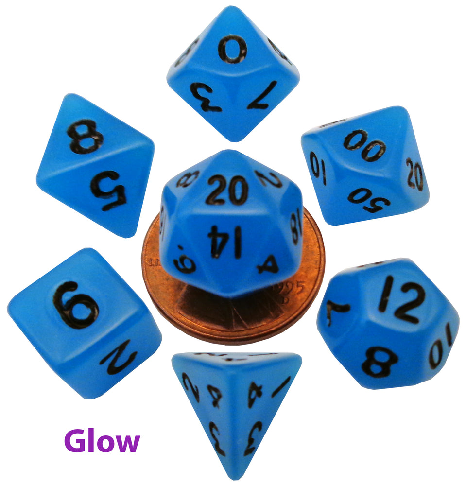 Dice Metallic Dice Co: Poly 7 Set Mini Glow in the Dark