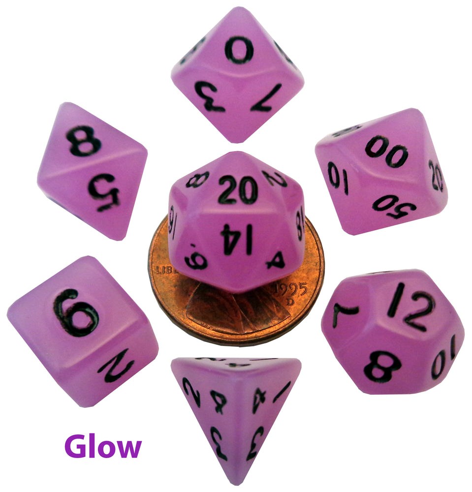 Dice Metallic Dice Co: Poly 7 Set Mini Glow in the Dark