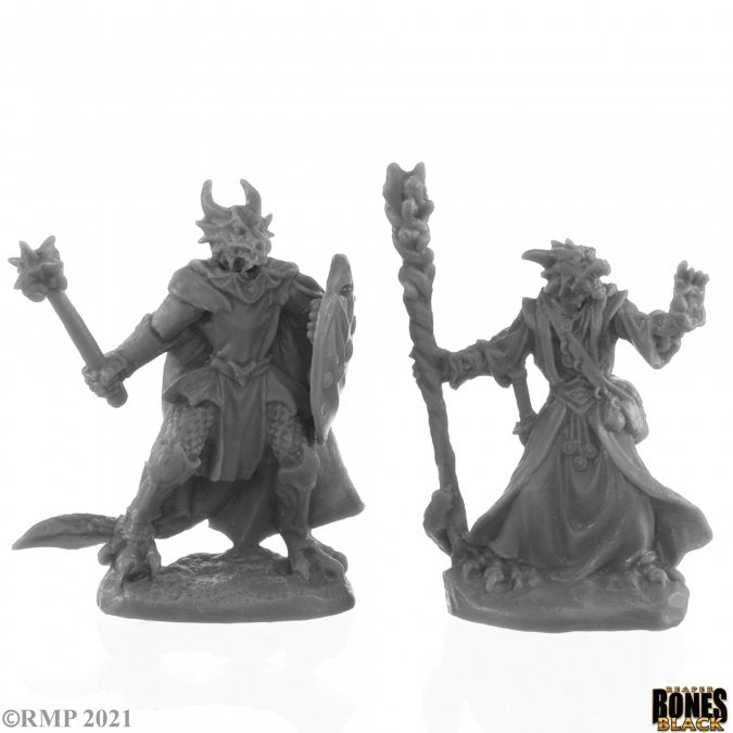 Mini Reaper Bones Black: Dragonfolk Wizard and Cleric