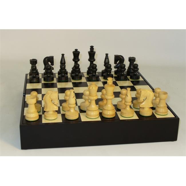 Chess Set 3.in Black Russian Style pieces with board on storage chest